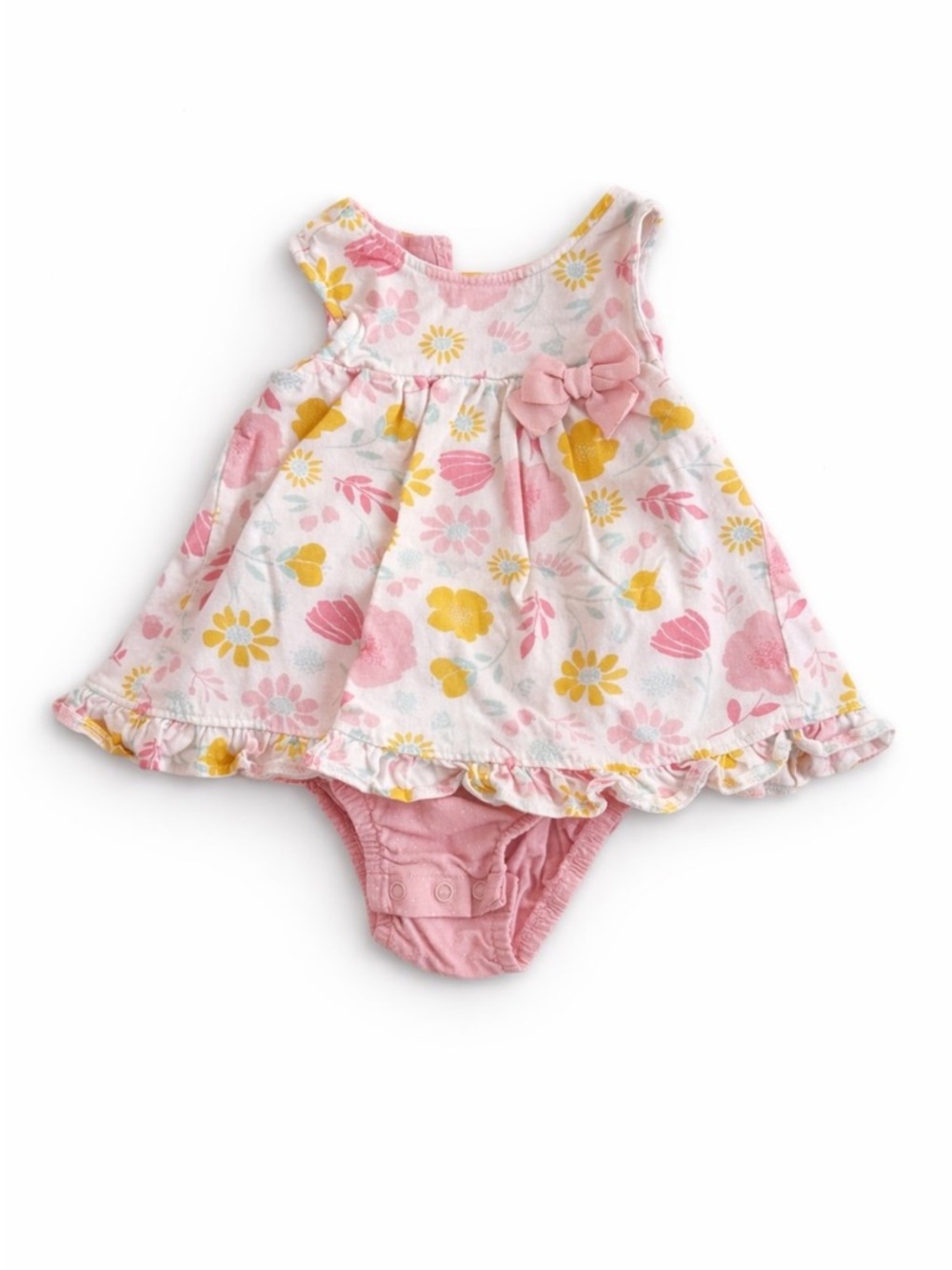child of mine Pink & Yellow Floral Dress Bodysuit with Bow